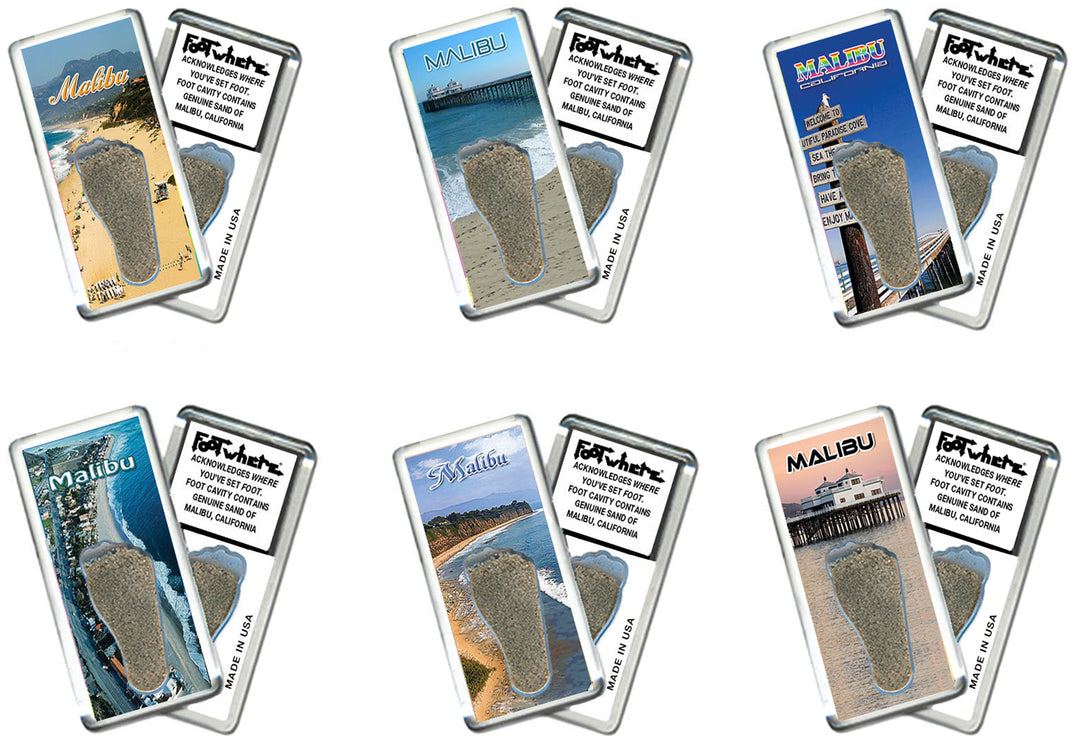 Malibu FootWhere® Souvenir Magnet. 72 pieces/ 6 assorted styles.