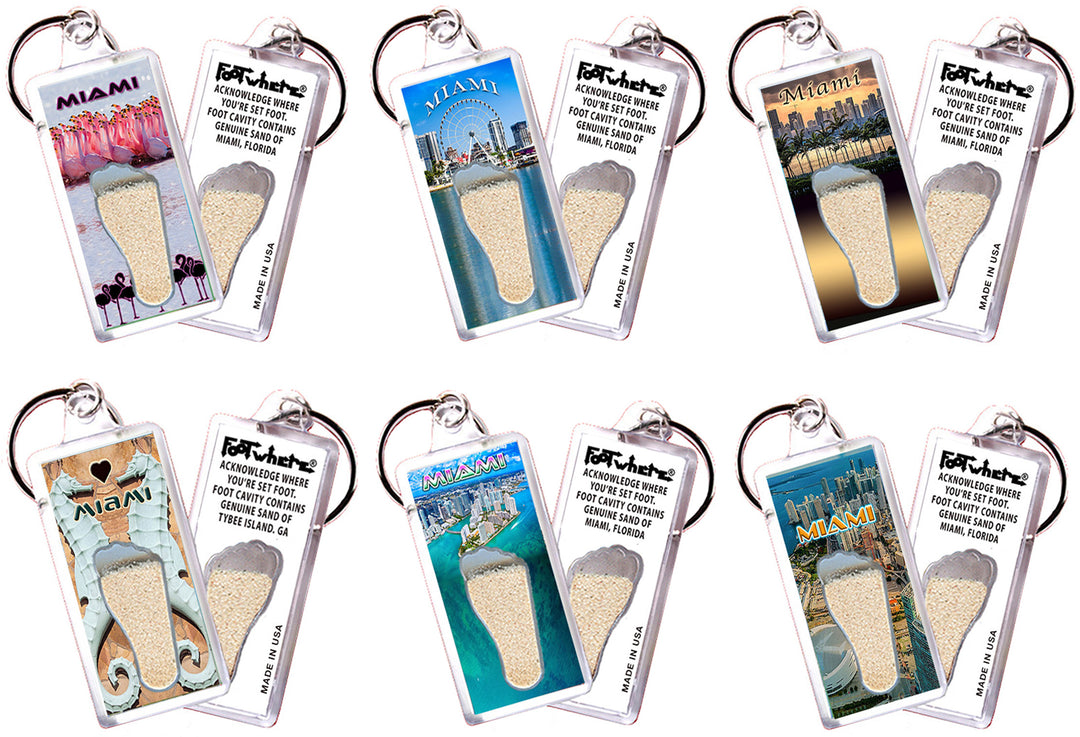 Miami FootWhere® Souvenir Keychain. 72 pieces/ 6 assorted styles.