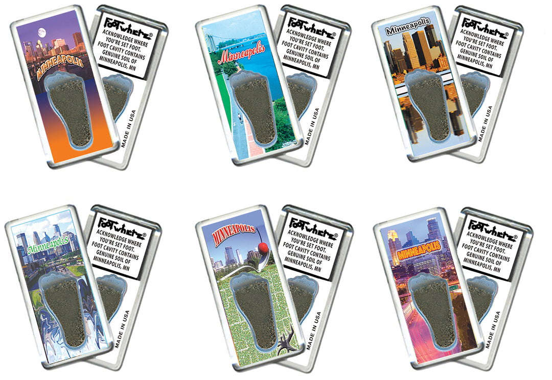 Minnenapolis FootWhere Souvenir Magnets. 6 Piece Set. Made in USA