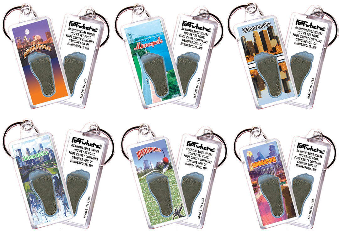 Minnenapolis FootWhere® Souvenir Keychains. 72 pieces/ 6 assorted styles.