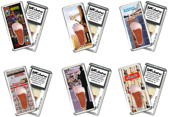 Memphis FootWhere® Souvenir Magnets. 6 Piece Set. Made in USA