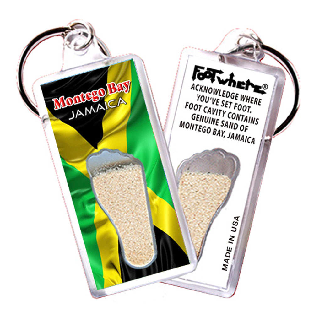Montego Bay FootWhere® Souvenir Keychains. 6 Piece Set. Made in USA