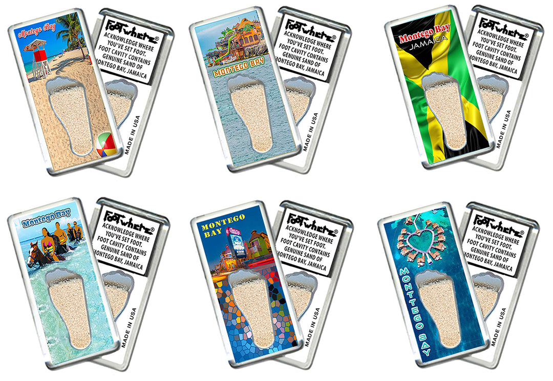 Montego Bay  FootWhere® Souvenir Magnet. 72 pieces/6 assorted styles.