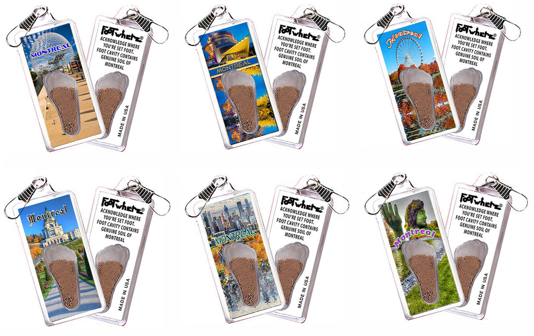Montreal FootWhere Souvenir Zipper-Pulls. 6 Piece Set. Made in USA