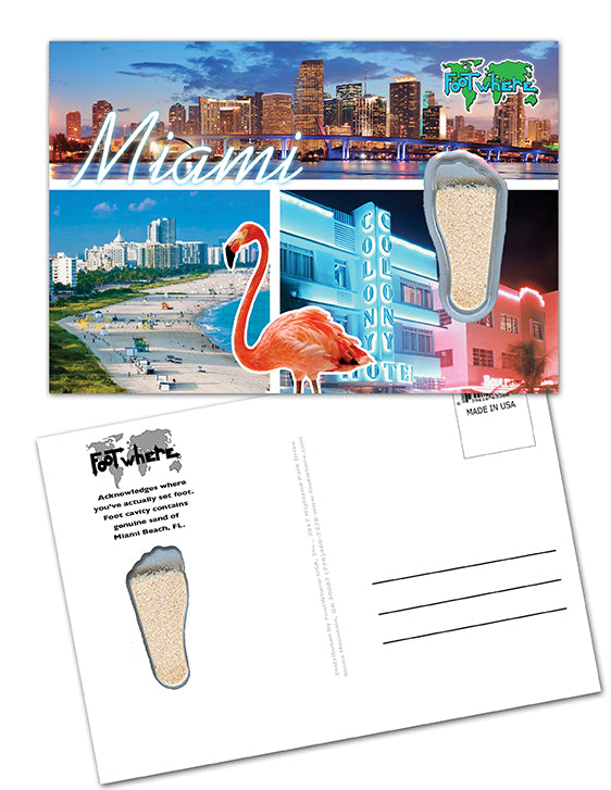 Miami FootWhere® Souvenir Postcard. 144 Pieces/1 Gross. Made in USA