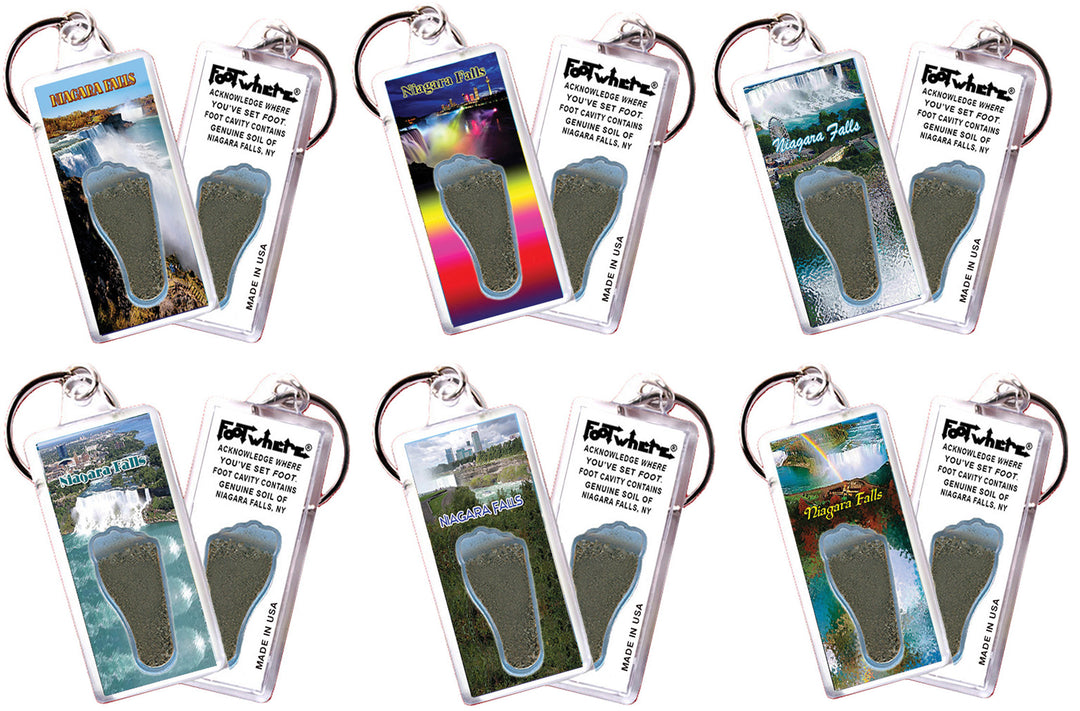 Niagara Falls FootWhere® Souvenir Keychains. 6 Piece Set. Made in USA