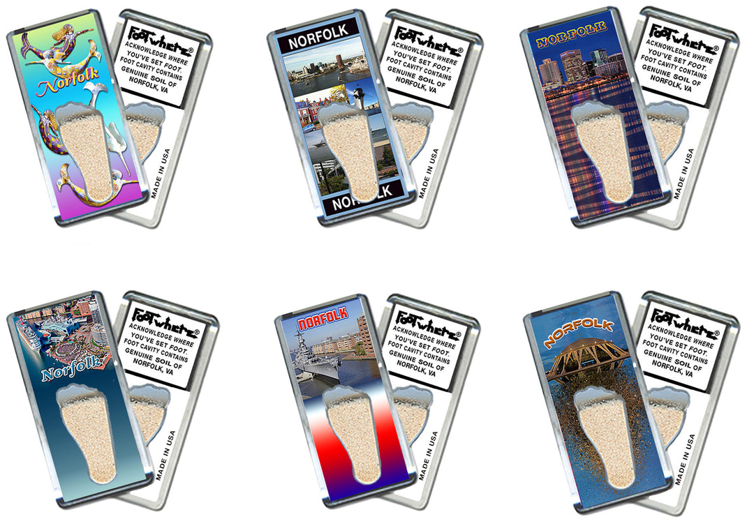 Norfolk FootWhere® Souvenir Magnet. 72 pieces/6 assorted styles.