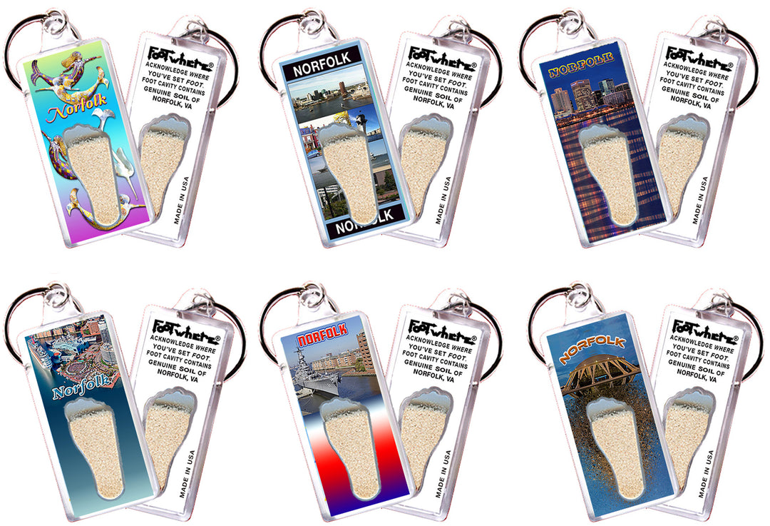 Norfolk FootWhere® Souvenir Keychain. 72 pieces/6 assorted styles.