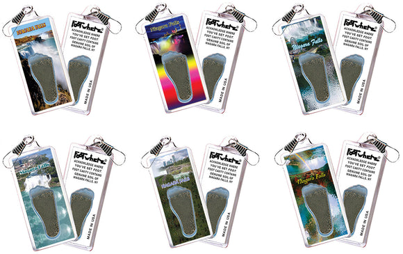 Niagara Falls  FootWhere® Souvenir Zipper-Pulls. 6 Piece Set. Made in USA