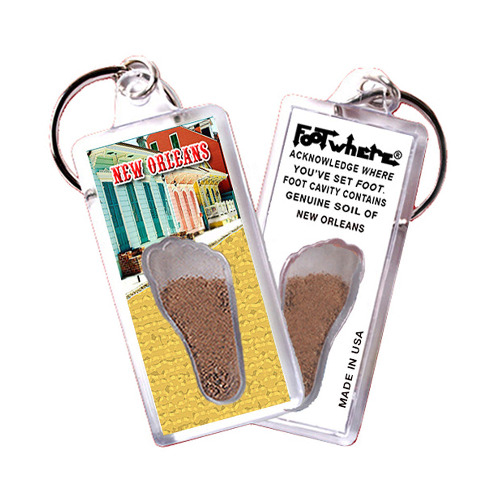 New Orleans FootWhere® Souvenir Keychains. 6 Piece Set. Made in USA