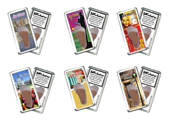 New Orleans FootWhere® Souvenir Magnets. 6 Piece Set. Made in USA