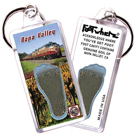 Napa Valley FootWhere® Souvenir Keychains. 6 Piece Set. Made in USA