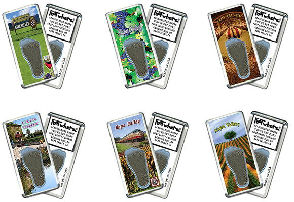 Napa Valley FootWhere® Souvenir Magnets. 6 Piece Set. Made in USA