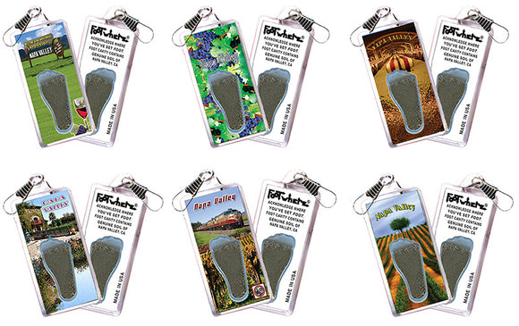 Napa Valley FootWhere® Souvenir Zipper-Pulls. 6 Piece Set. Made in USA
