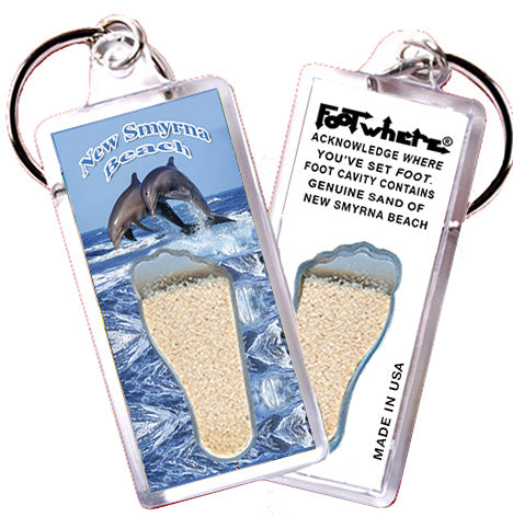 New Smyrna Beach FootWhere® Souvenir Keychains. 6 Piece Set. Made in USA
