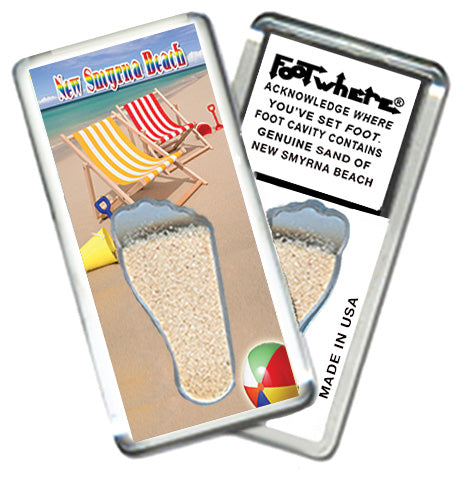 New Smyrna Beach FootWhere® Souvenir Fridge Magnets. 6 Piece Set. Made in USA
