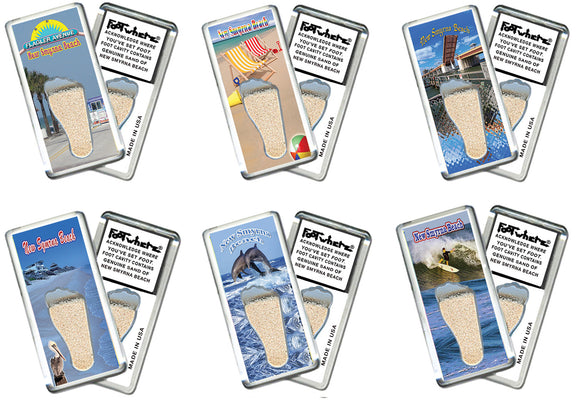 New Smyrna Beach FootWhere® Souvenir Magnet. 72 pieces/6 assorted styles.