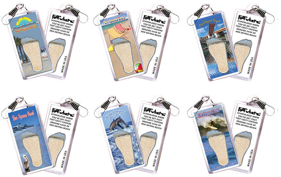 New Smyrna Beach FootWhere® Souvenir Zipper-Pull 72 pieces/6 assorted styles.