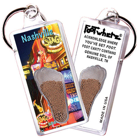 Nashville FootWhere® Souvenir Keychains. 6 Piece Set. Made in USA