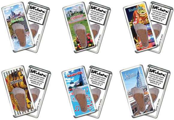Nashville FootWhere® Souvenir Magnets. 6 Piece Set. Made in USA