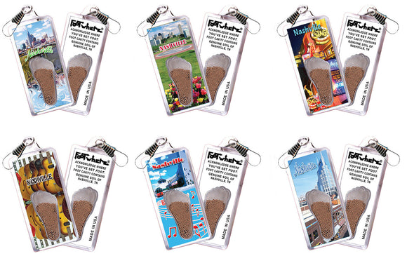 Nashville FootWhere® Souvenir Zipper-Pulls. 6 Piece Set. Made in USA