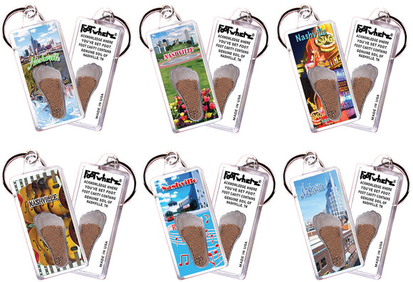 Nashville FootWhere® Souvenir Keychains. 6 Piece Set. Made in USA