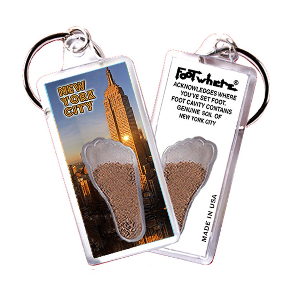 New York City  FootWhere® Souvenir Keychains. 6 Piece Set. Made in USA