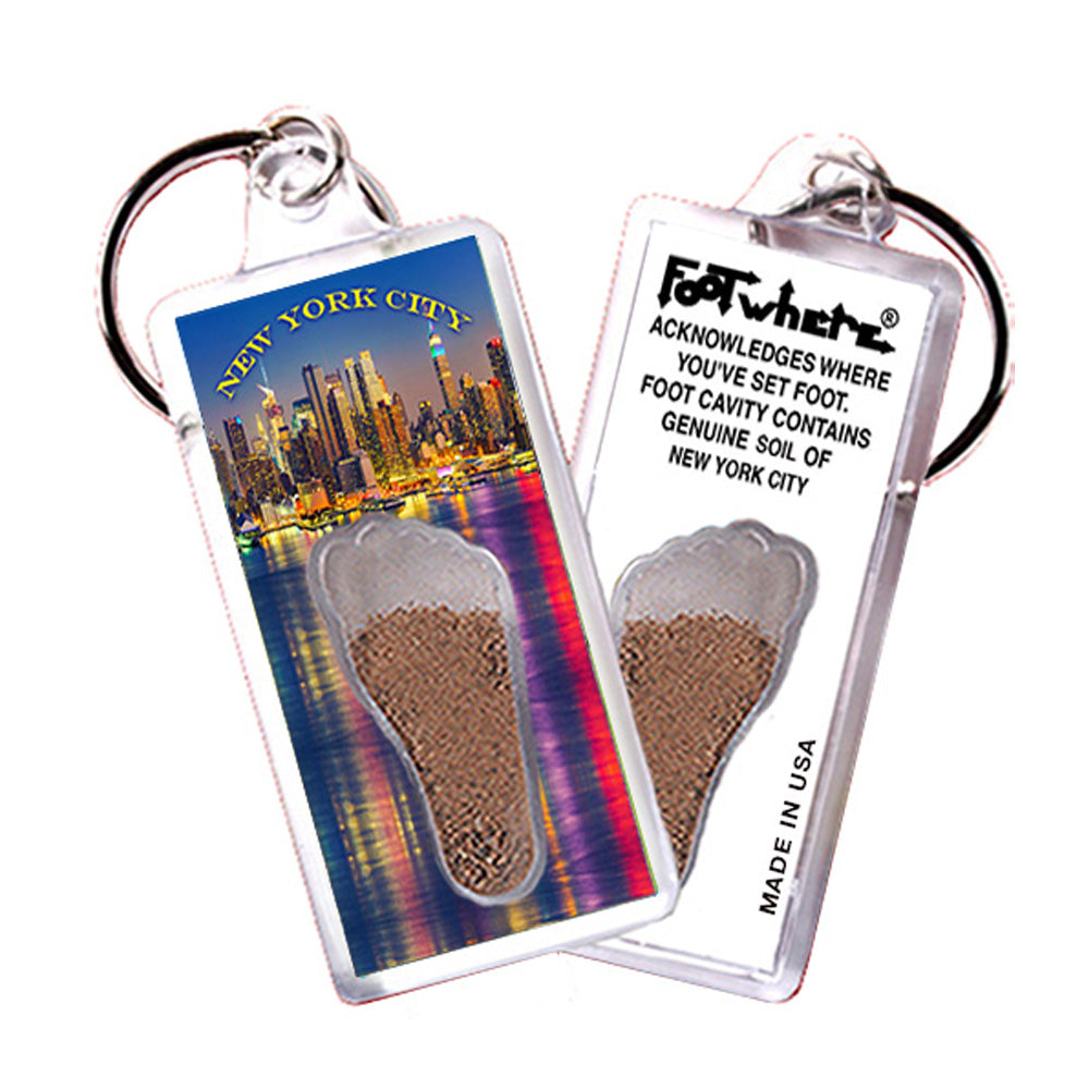 New York City  FootWhere® Souvenir Keychains. 12 Piece Set. Made in USA