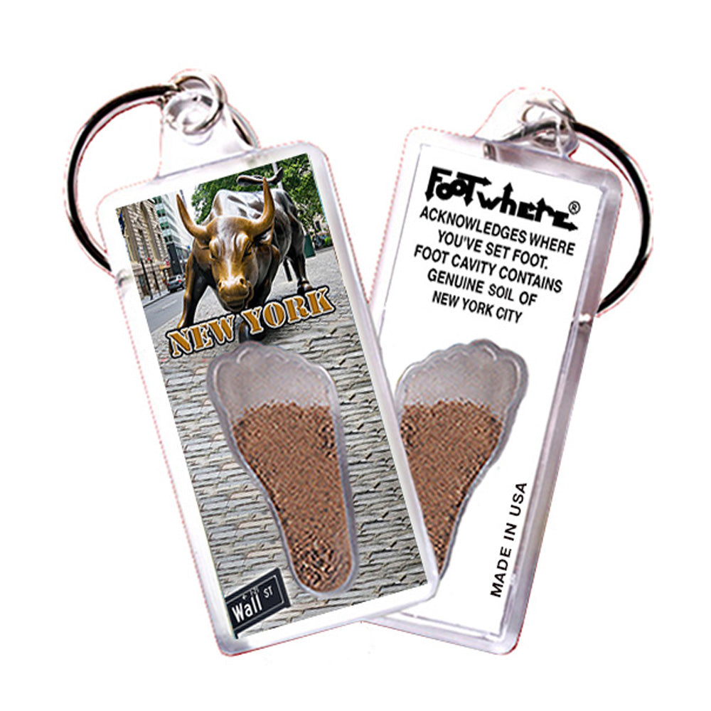 New York City  FootWhere® Souvenir Keychains. 12 Piece Set. Made in USA