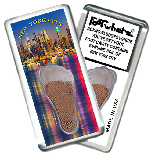 New York City  FootWhere® Souvenir Fridge Magnets. 12 Piece Set. Made in USA