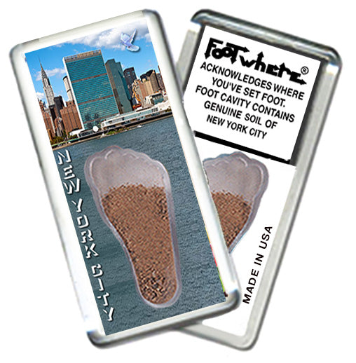 New York City  FootWhere® Souvenir Fridge Magnets. 12 Piece Set. Made in USA