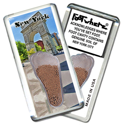 New York City  FootWhere® Souvenir Fridge Magnets. 12 Piece Set. Made in USA