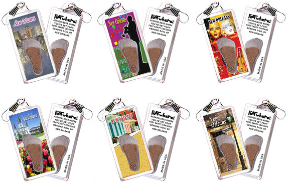 New Orleans FootWhere® Souvenir Zipper-Pulls. 6 Piece Set. Made in USA