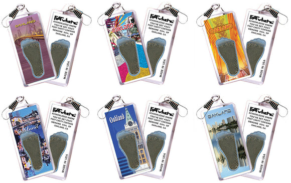 Oakland FootWhere® Souvenir Zipper-Pulls. 6 Piece Set. Made in USA