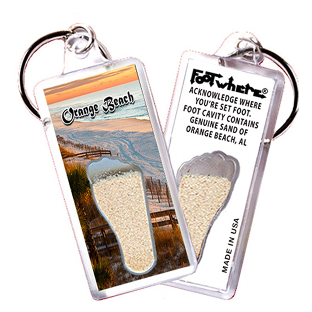 Orange Beach FootWhere® Souvenir Key Chain. Made in USA