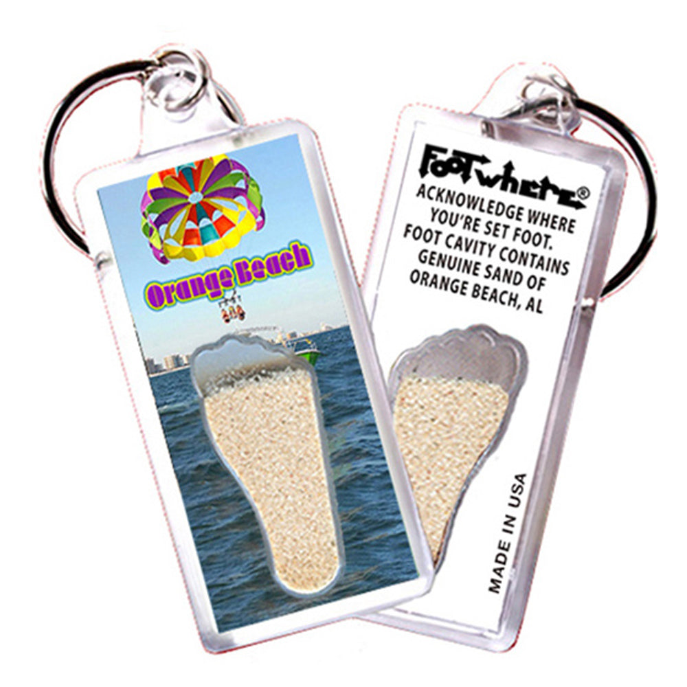 Orange Beach FootWhere® Souvenir Keychains. 72 pieces/6 assorted styles.