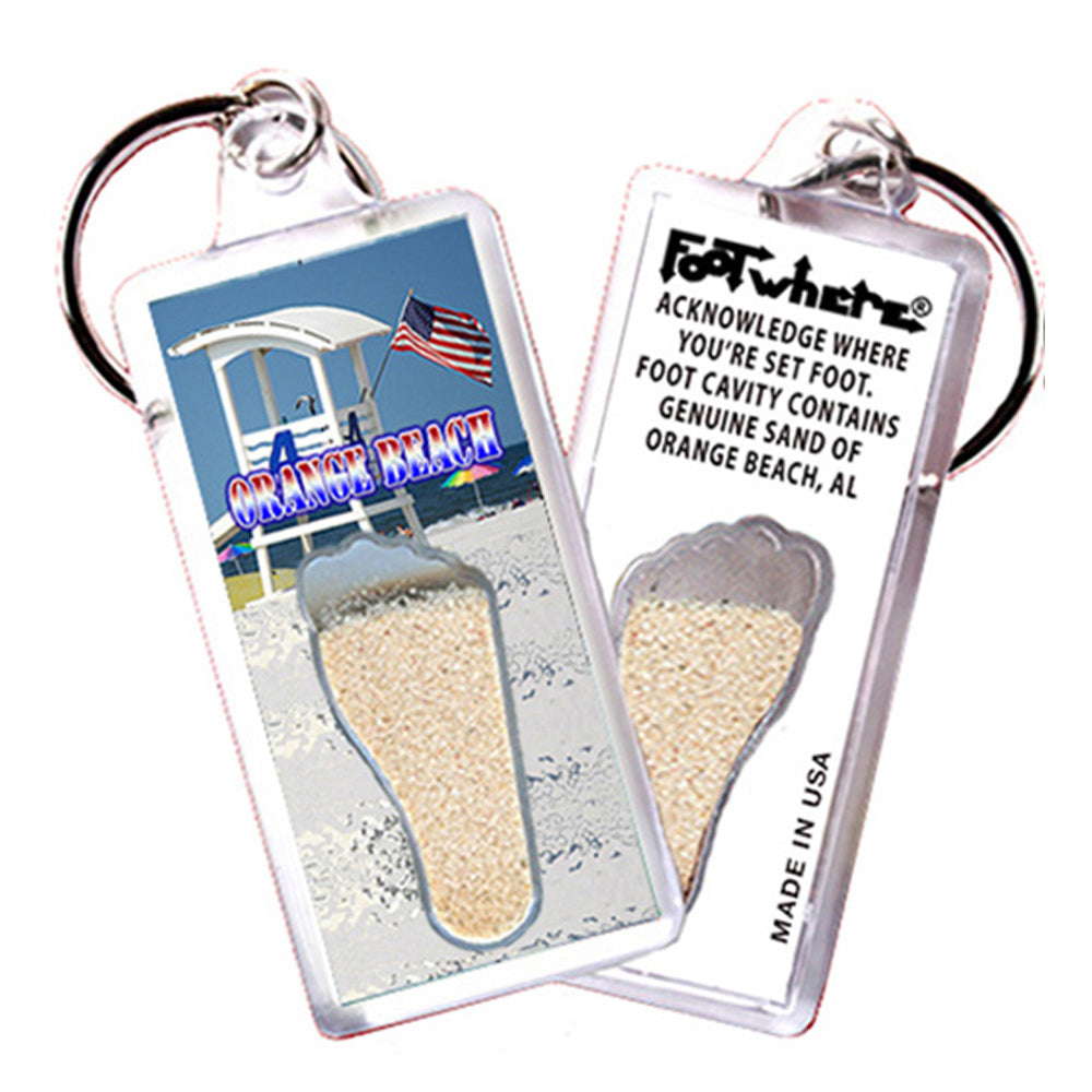 Orange Beach FootWhere® Souvenir Key Chain. Made in USA