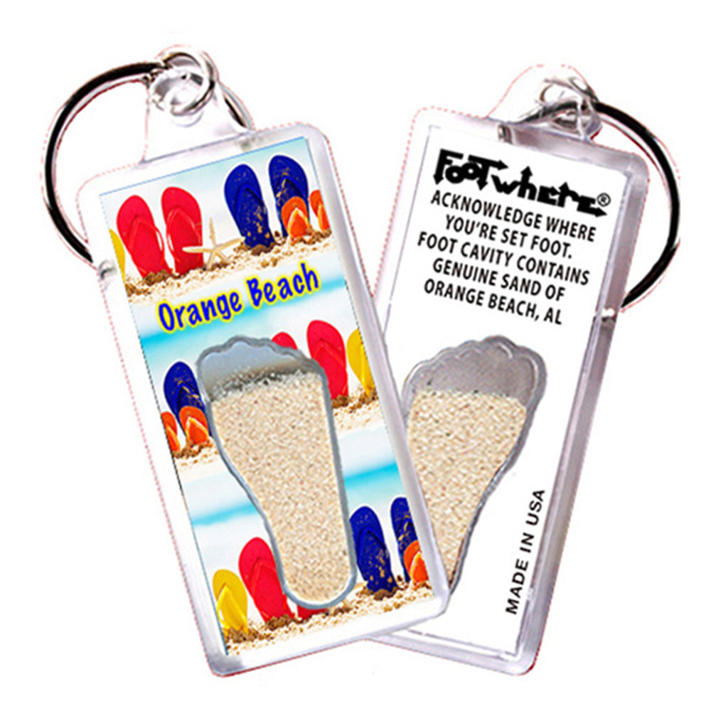 Orange Beach FootWhere® Souvenir Keychains. 72 pieces/6 assorted styles.