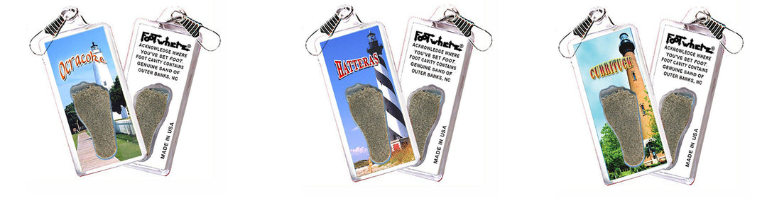 Outer Banks FootWhere Souvenir Zipper-Pulls. 3 Piece Set. Made in USA