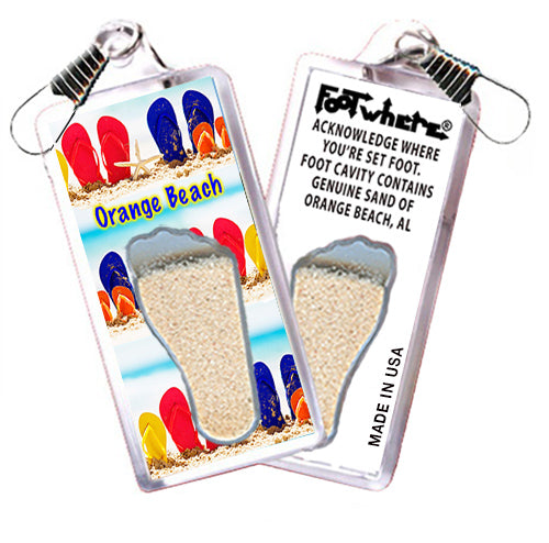Orange Beach FootWhere® Souvenir Zipper-Pull. Made in USA