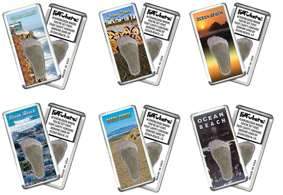 Ocean Beach FootWhere® Souvenir Magnet. 72 pieces/6 assorted styles.