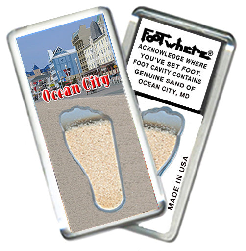 Ocean City FootWhere® Souvenir Magnets. 6 Piece Set. Made in USA