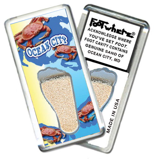 Ocean City FootWhere® Souvenir Magnets. 6 Piece Set. Made in USA