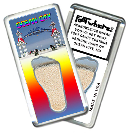 Ocean City FootWhere® Souvenir Magnets. 6 Piece Set. Made in USA