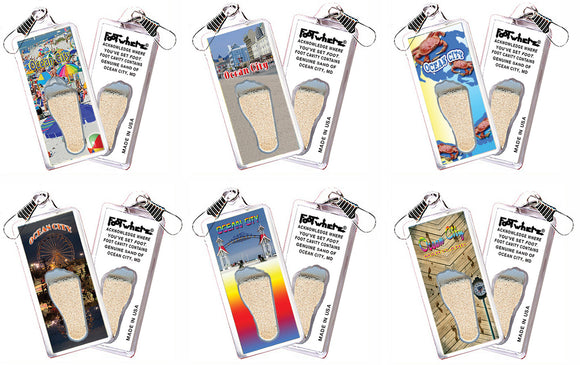 Ocean City FootWhere® Souvenir Zipper-Pulls. 6 Piece Set. Made in USA