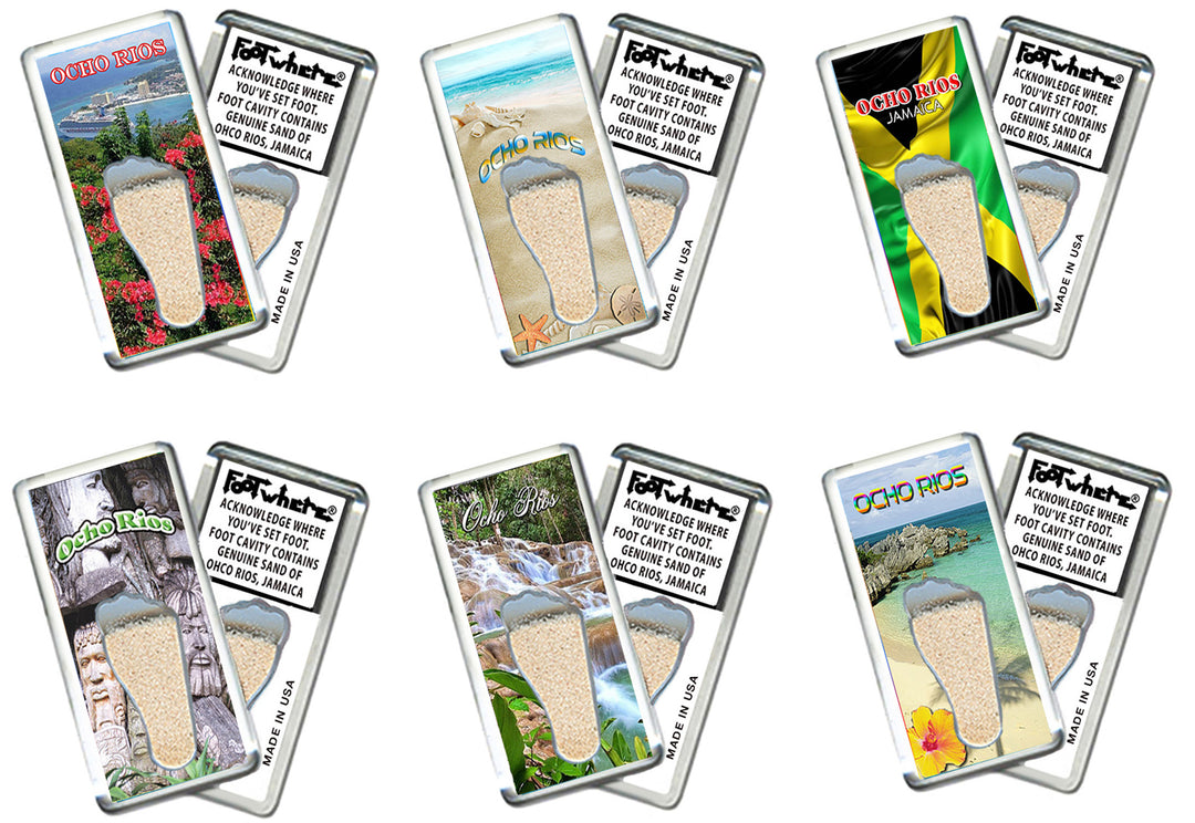 Ocho Rios FootWhere® Souvenir Magnets. 6 Piece Set. Made in USA