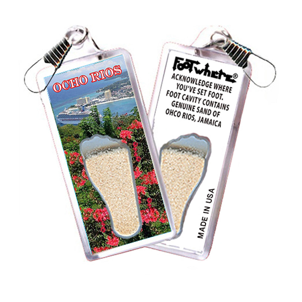 Ocho Rios FootWhere Souvenir Zipper-Pulls. 6 Piece Set. Made in USA