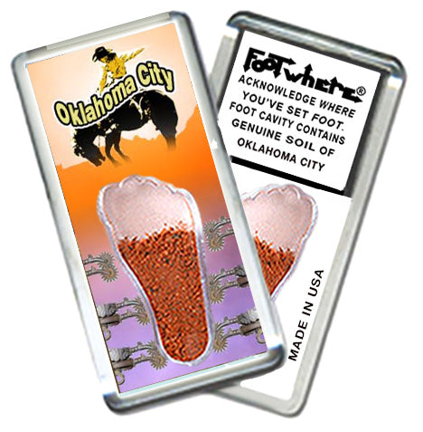 Oklahoma City FootWhere® Souvenir Magnets. 6 Piece Set. Made in USA