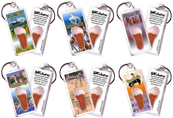 Oklahoma City FootWhere® Souvenir Keychains. 6 Piece Set. Made in USA