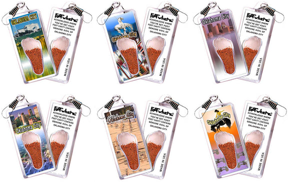 Oklahoma City FootWhere® Souvenir Zipper-Pulls. 6 Piece Set. Made in USA